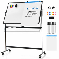 Whiteboard højdejusterbar dobbelt‑sidet magnetisk 120x80 cm aluminiumramme med hjul