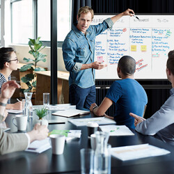 Whiteboard højdejusterbar dobbelt‑sidet magnetisk 120x80 cm aluminiumramme med hjul