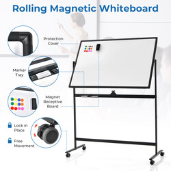 Whiteboard højdejusterbar dobbelt‑sidet magnetisk 120x80 cm aluminiumramme med hjul