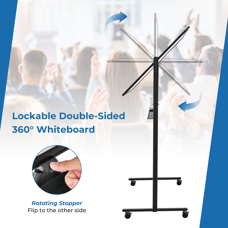 Whiteboard højdejusterbar dobbelt‑sidet magnetisk 120x80 cm aluminiumramme med hjul