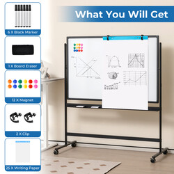Whiteboard højdejusterbar dobbelt‑sidet magnetisk 120x80 cm aluminiumramme med hjul
