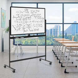Whiteboard højdejusterbar dobbelt‑sidet magnetisk 120x80 cm aluminiumramme med hjul