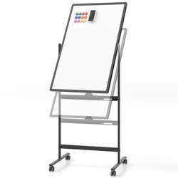 Dobbelt‑sidet mobil whiteboard sort 60x90 cm justerbar højde med hjul