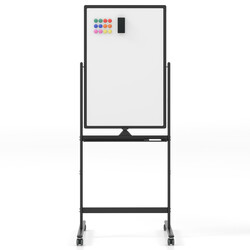 Dobbelt‑sidet mobil whiteboard sort 60x90 cm justerbar højde med hjul