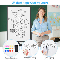 Dobbelt‑sidet mobil whiteboard sort 60x90 cm justerbar højde med hjul