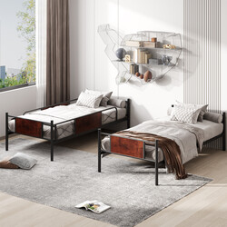 Våningsseng i metal 190x90 cm 2-i-1 med stige og rækværk