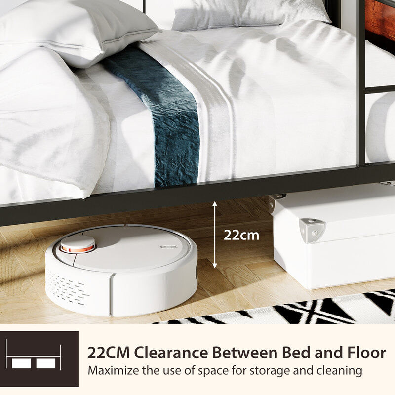 Våningsseng i metal 190x90 cm 2-i-1 med stige og rækværk