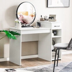 Skrivebord hvid træ MDF 102x50x82 cm med skuffe og åbne hylder