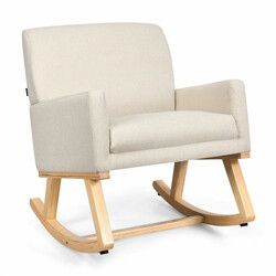 Gungestol i massivt træ med beige stof ergonomisk design 67x87x85 cm
