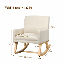 Gungestol i massivt træ med beige stof ergonomisk design 67x87x85 cm