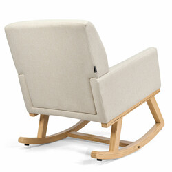 Gungestol i massivt træ med beige stof ergonomisk design 67x87x85 cm