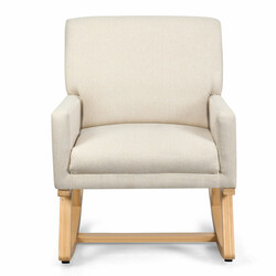 Gungestol i massivt træ med beige stof ergonomisk design 67x87x85 cm