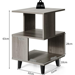 Natbord sæt 2 stk massivt træ spånskive grå 40x40x64 cm