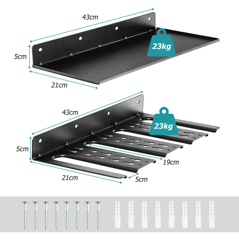 Vægghylde i kulstål 43x21