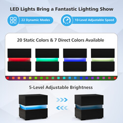 LED sengebord sort MDF 45x35x45 cm med fjernbetjening og to skuffer