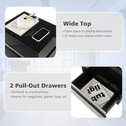 LED sengebord sort MDF 45x35x45 cm med fjernbetjening og to skuffer