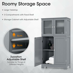 Gulvskab grå MDF med hærdet glas fire døre justerbar hylde 58x30x109 cm