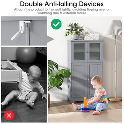 Gulvskab grå MDF med hærdet glas fire døre justerbar hylde 58x30x109 cm