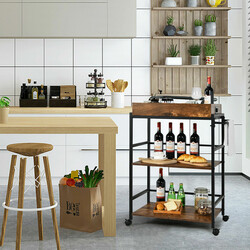 Serveringsvogn rustik brun sort 73x40x93 cm metalram med aftagelig træbakke