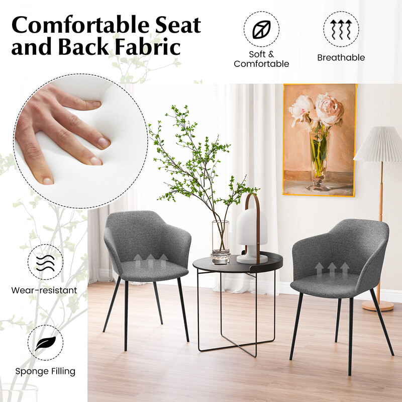 2 stk spisestole grå linnedbetræk ergonomisk rygstøtte metalben