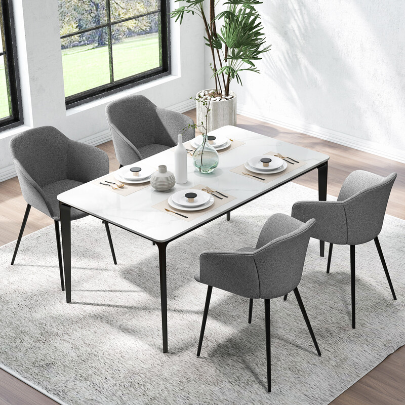 2 stk spisestole grå linnedbetræk ergonomisk rygstøtte metalben