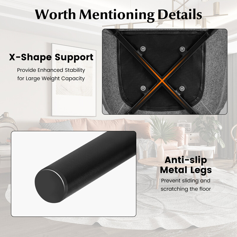 2 stk spisestole grå linnedbetræk ergonomisk rygstøtte metalben