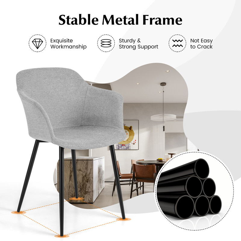 2 stk spisestole lysegrå linnedlignende metalben ergonomisk rygstøtte