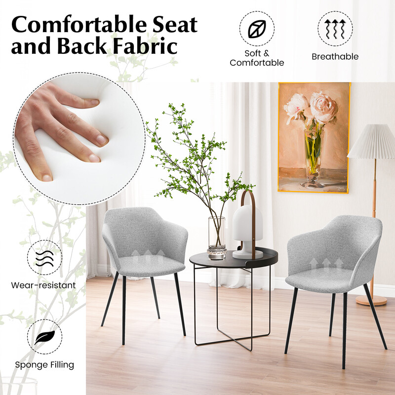 2 stk spisestole lysegrå linnedlignende metalben ergonomisk rygstøtte