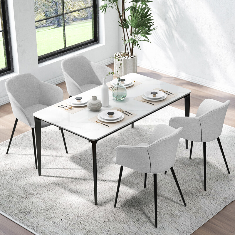 2 stk spisestole lysegrå linnedlignende metalben ergonomisk rygstøtte