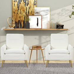 Lænestol hvid sherpa fleece med guldmetalben ergonomisk design 75x74x87 cm