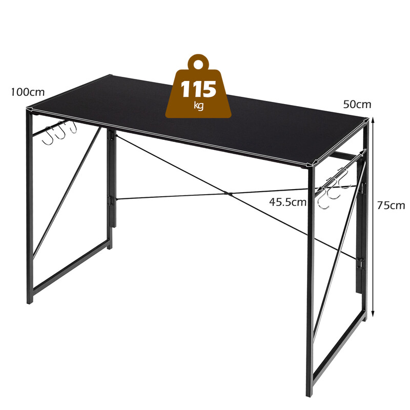 Sammenfoldeligt skrivebord træ og metal 100 x 50 cm sort 115 kg