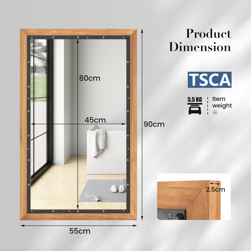 Rustik rektangulær væg spejl i cedertræ metal og glas 55x90 cm