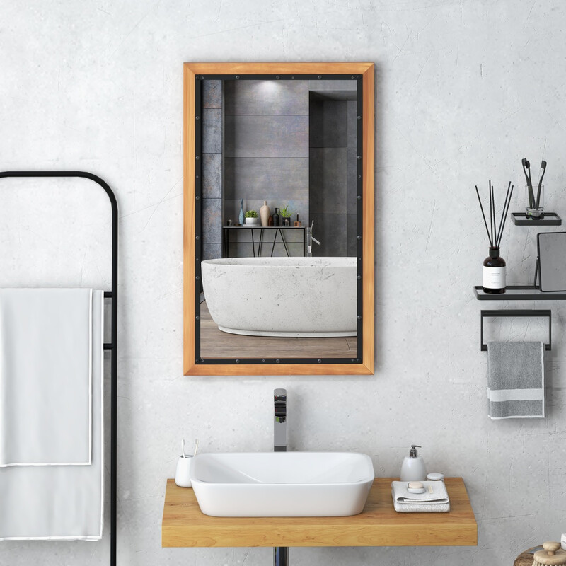 Rustik rektangulær væg spejl i cedertræ metal og glas 55x90 cm