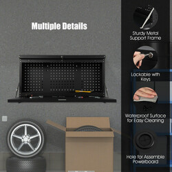 Vægmonteret arbejdsbord i sort koldvalset stål 110x52 cm med værktøjstavle