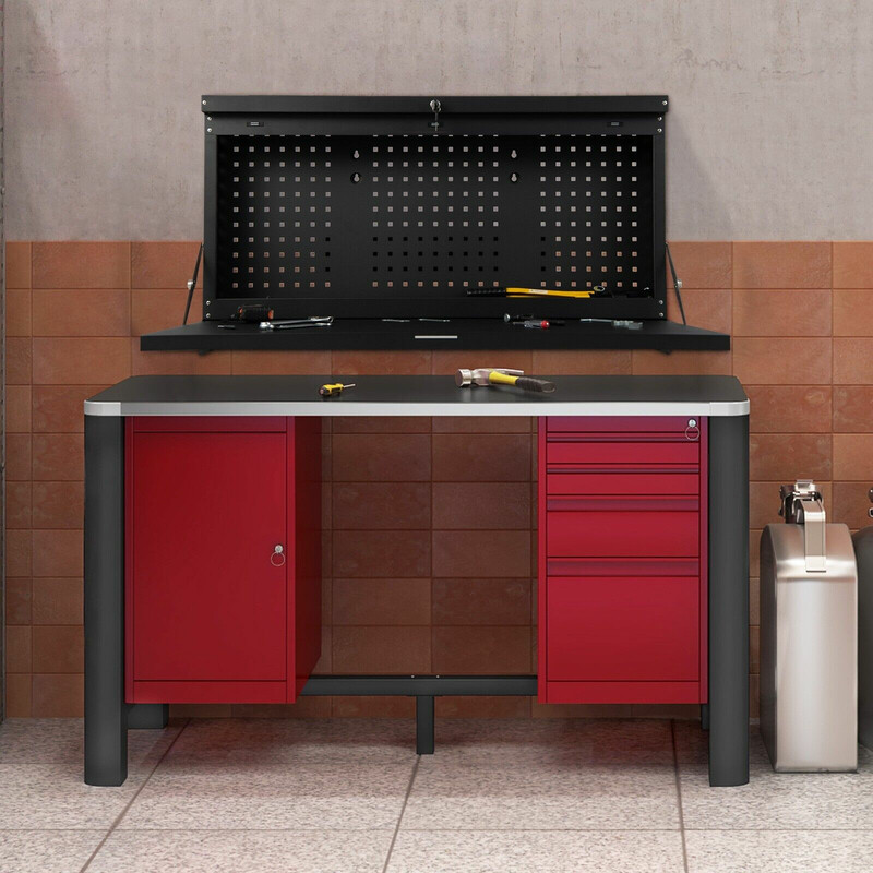 Vægmonteret arbejdsbord i sort koldvalset stål 110x52 cm med værktøjstavle