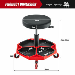 Værkstedsstol med justerbar højde og værktøjsbakke rød sort 150 kg