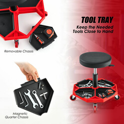 Værkstedsstol med justerbar højde og værktøjsbakke rød sort 150 kg