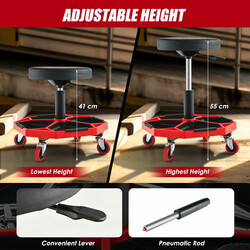 Værkstedsstol med justerbar højde og værktøjsbakke rød sort 150 kg