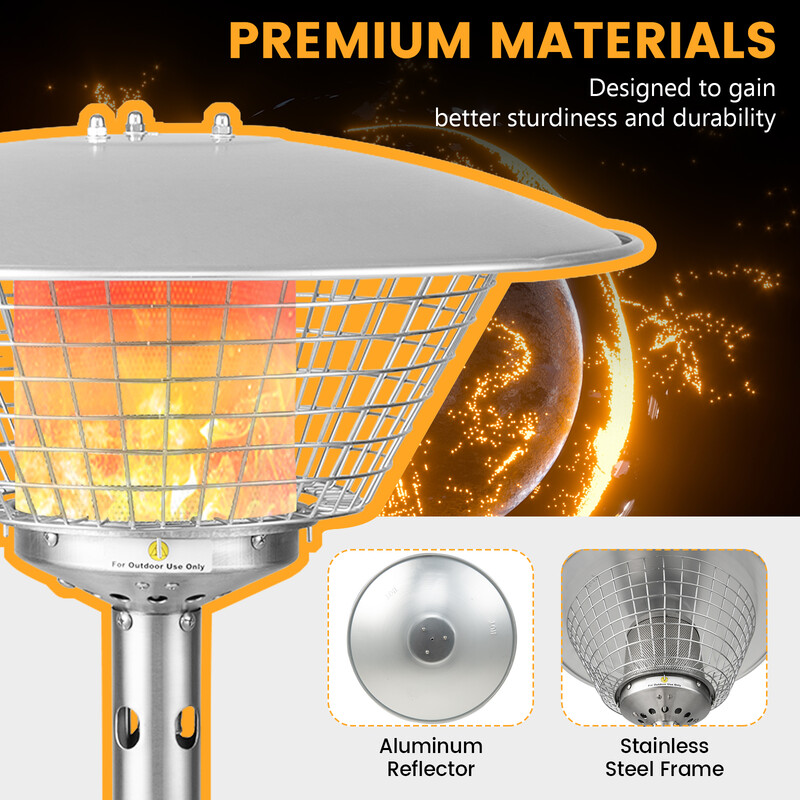 Terrassvarmer rustfrit stål og aluminium 3200W 54x90 cm bærbar