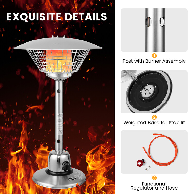 Terrassvarmer rustfrit stål og aluminium 3200W 54x90 cm bærbar