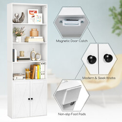 Hvid MDF bogreol med skab 6 justerbare hylder 180 cm