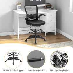 Kontorstol sort netstof med høj ryg og justerbare armlæn og fodstøtte