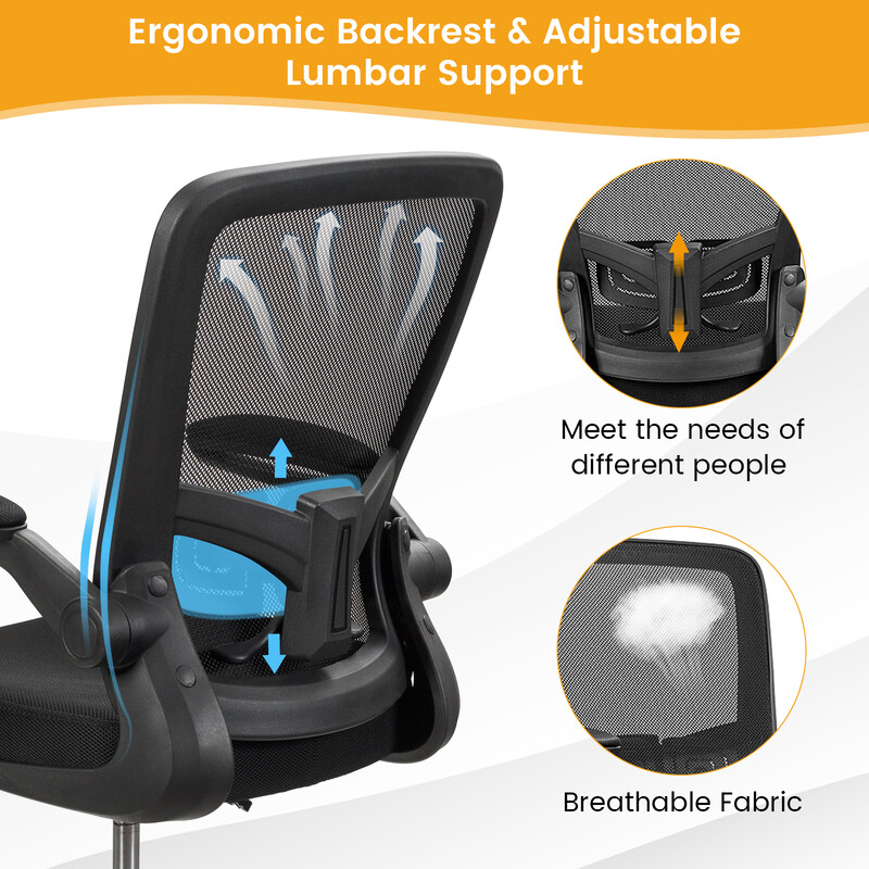 Kontorstol sort netstof med høj ryg og justerbare armlæn og fodstøtte