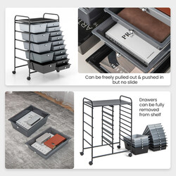 Opbevaringsvogn sort med 15 aftagelige skuffer og hjul 63x37x87 cm