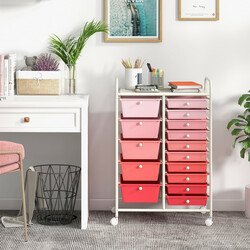 Opbevaringsvogn med 15 skuffer sort jern og PP 63x37x87 cm