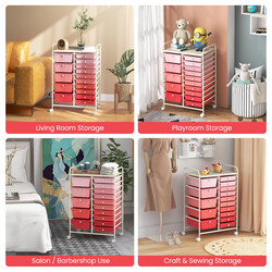 Opbevaringsvogn med 15 skuffer sort jern og PP 63x37x87 cm