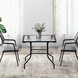 Terrassebord sort glasplade 89 cm udendørs med parasolhulsstativ