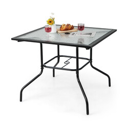 Terrassebord sort glasplade 89 cm udendørs med parasolhulsstativ