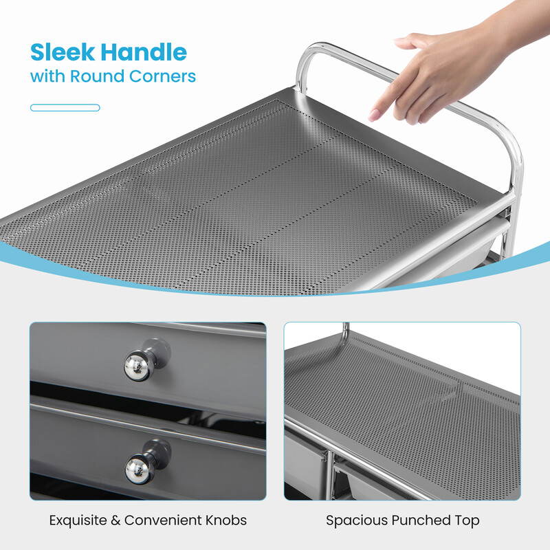 Opbevaringsvogn i jern og PP 15 skuffer 63x37x87 cm hjul med bremser