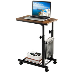 C-formet justerbart sidebord rustik brun med opbevaringskurv 50x30 cm